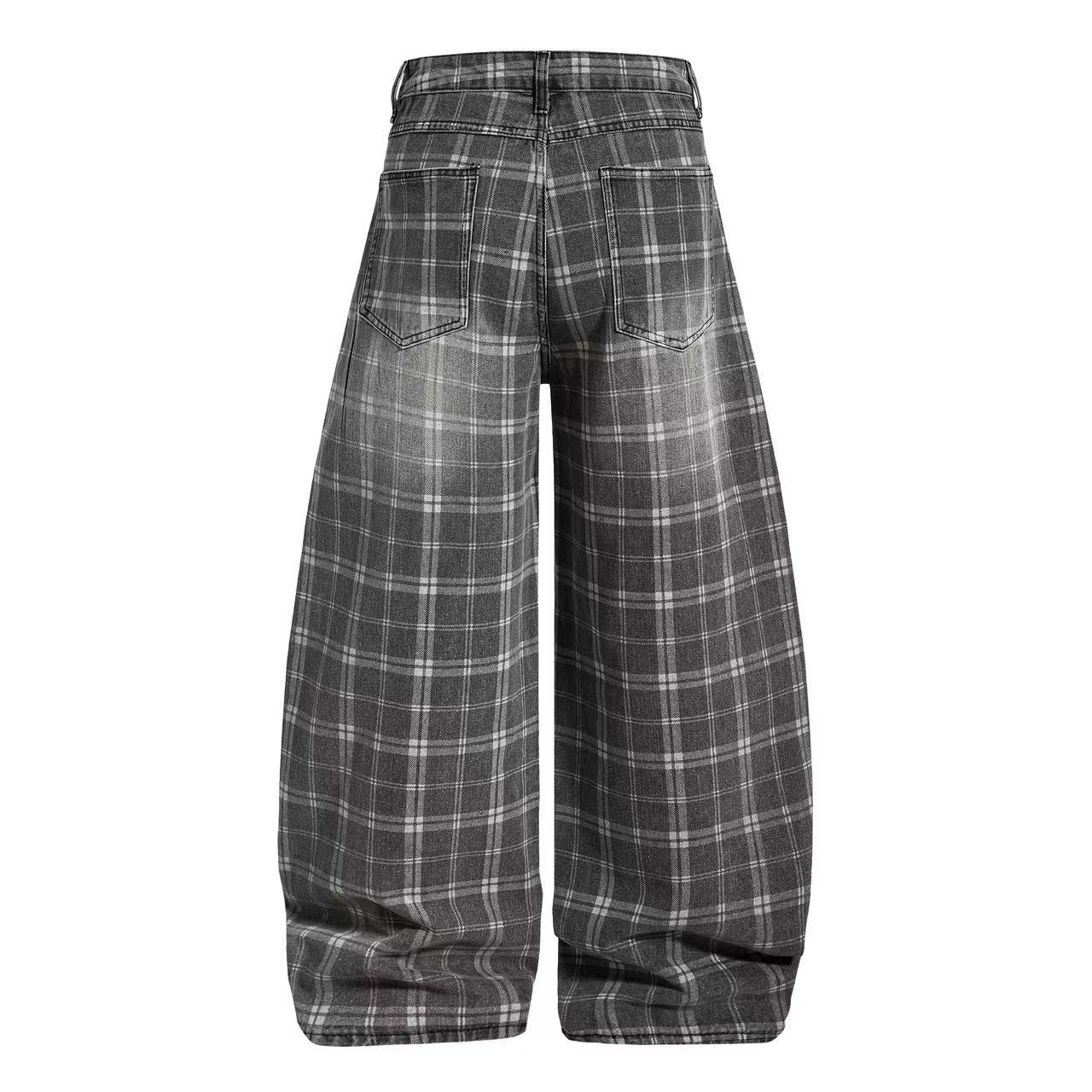 Gingham Washed Wide-Leg Jeans