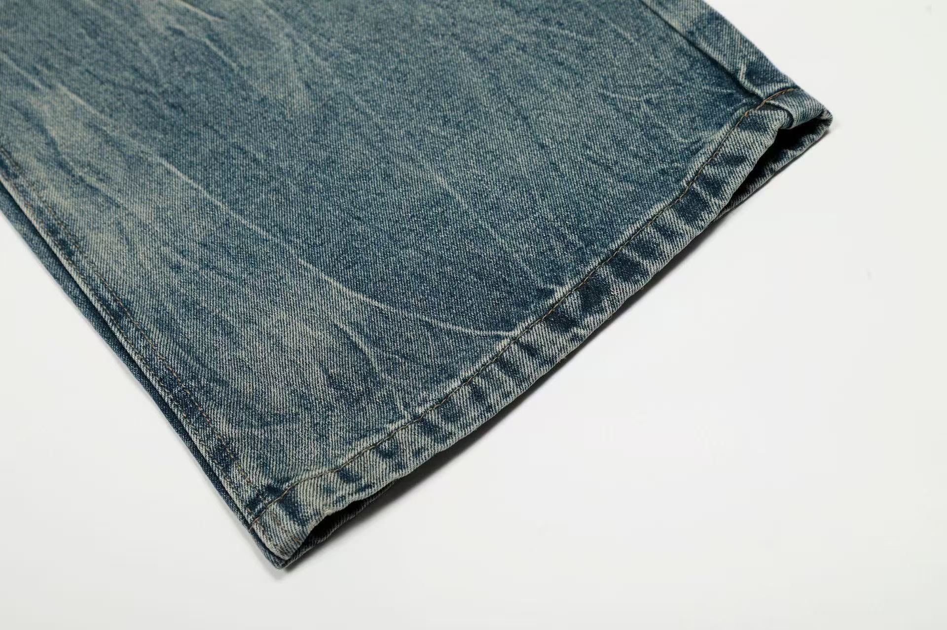 Vintage Washed Textured Wide-Leg Jeans