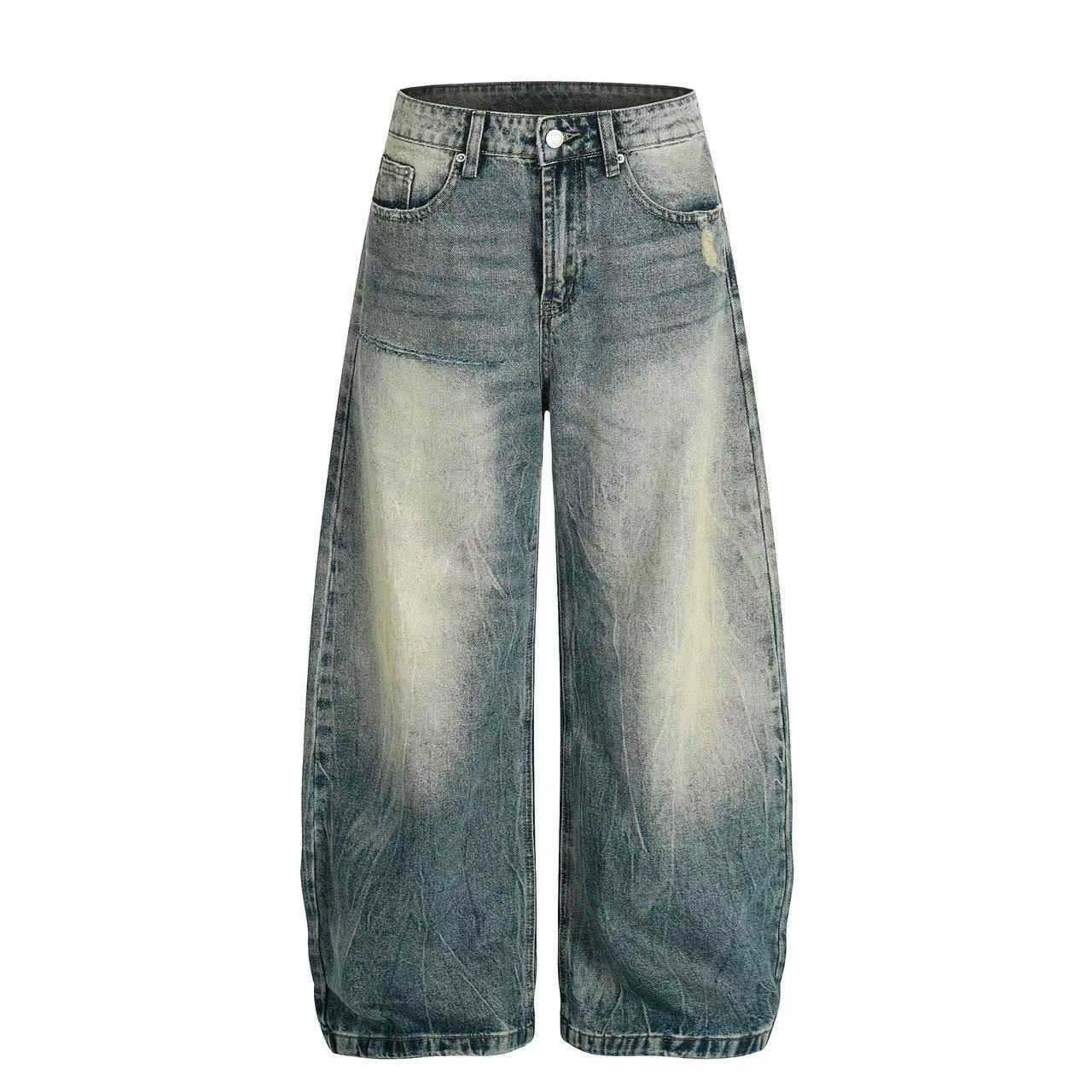 Vintage Washed Textured Wide-Leg Jeans