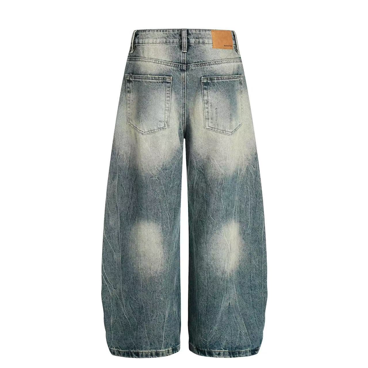 Vintage Washed Textured Wide-Leg Jeans