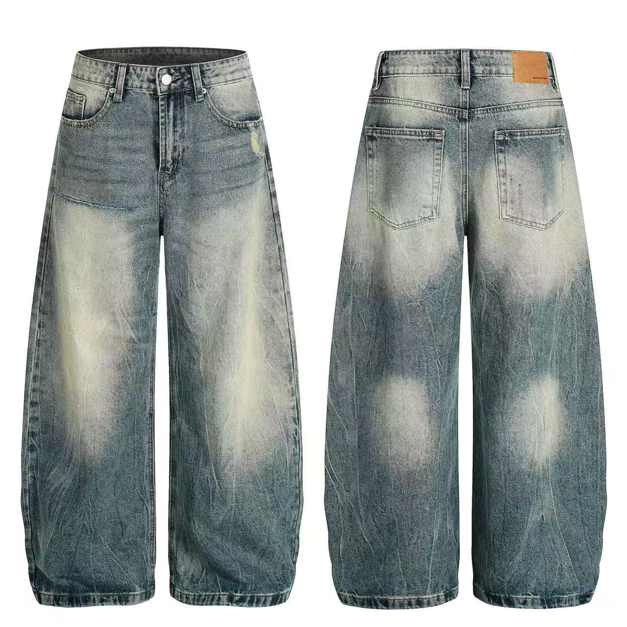 Vintage Washed Textured Wide-Leg Jeans