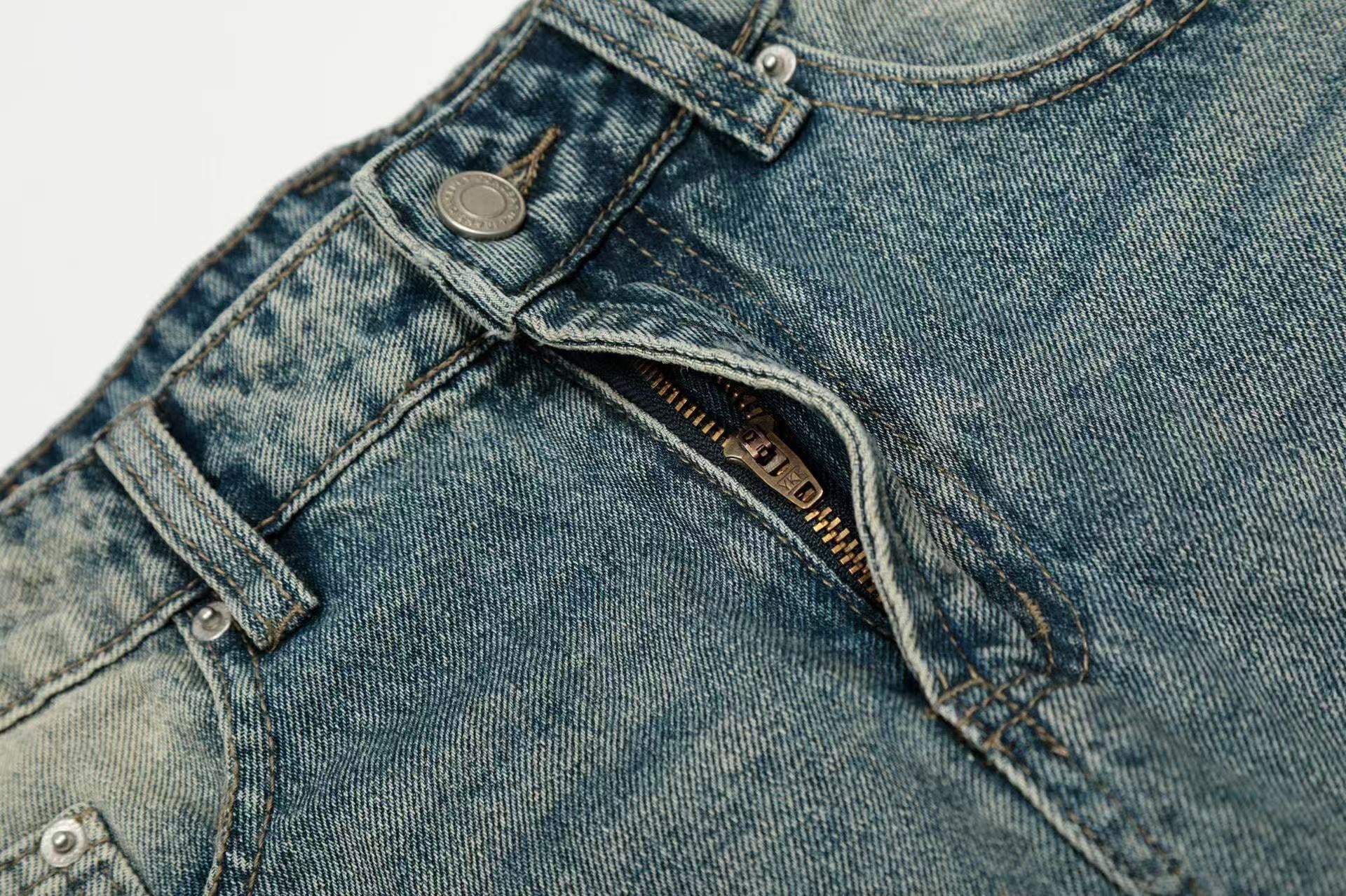 Vintage Washed Textured Wide-Leg Jeans