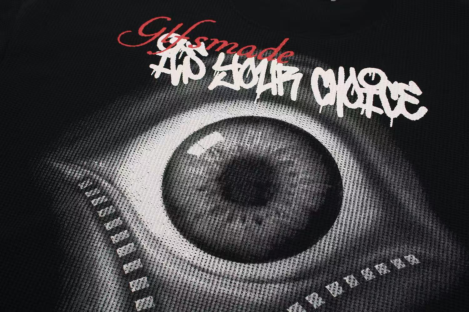 Dark Eye 3D Print Waffle Knit Long Sleeve