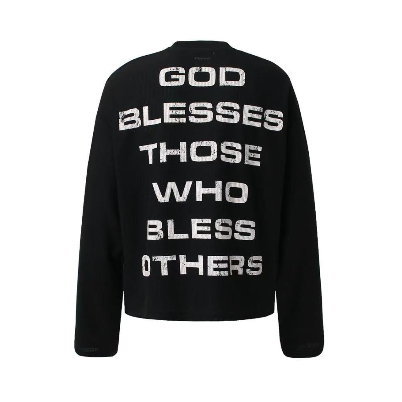 Streetwear Red Cross Print Waffle Knit Long Sleeve