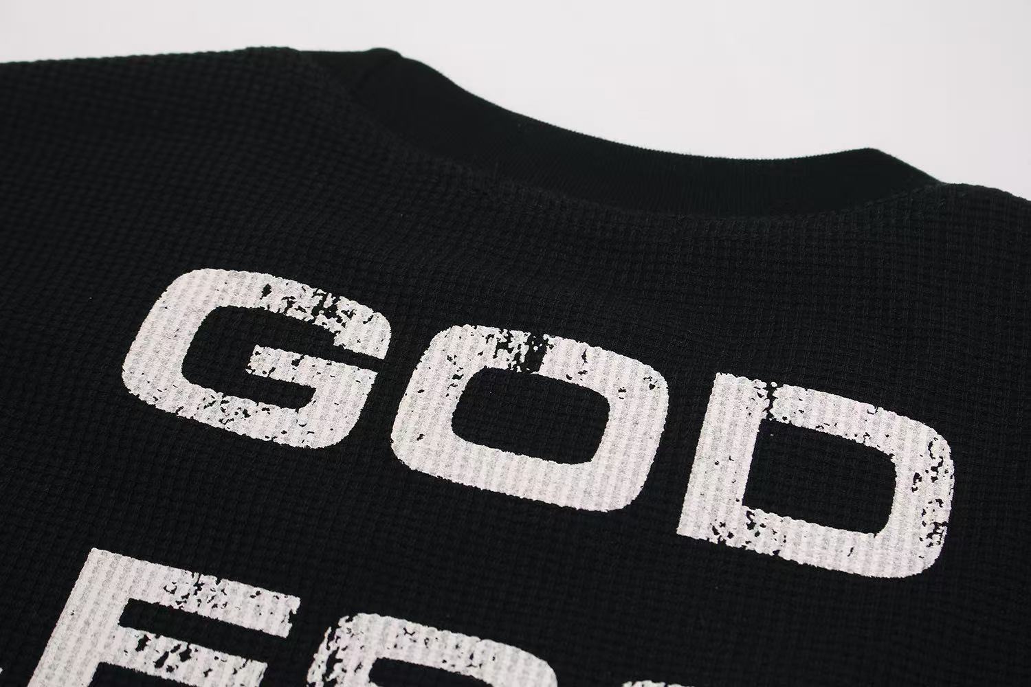 Streetwear Red Cross Print Waffle Knit Long Sleeve