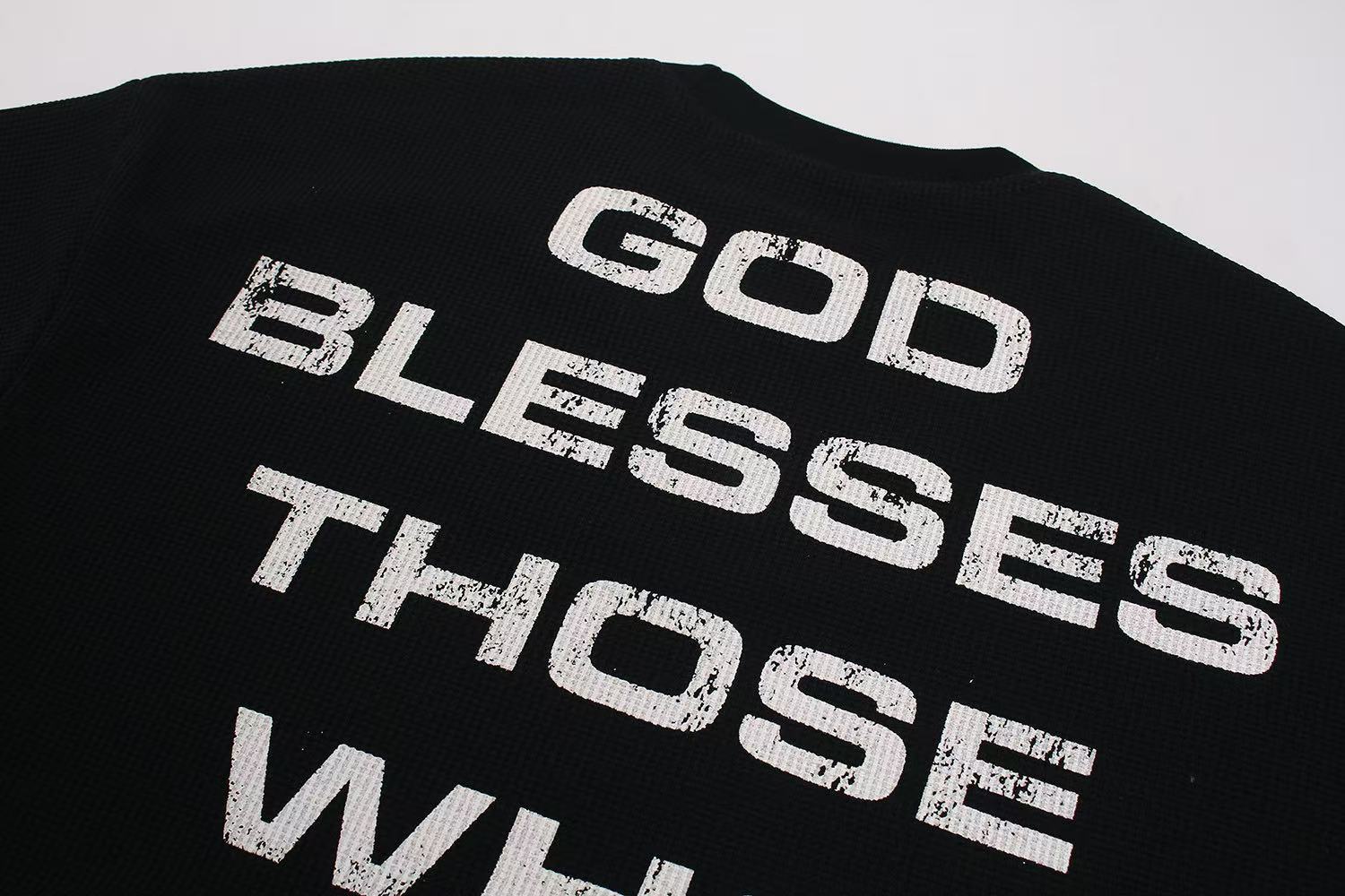 Streetwear Red Cross Print Waffle Knit Long Sleeve