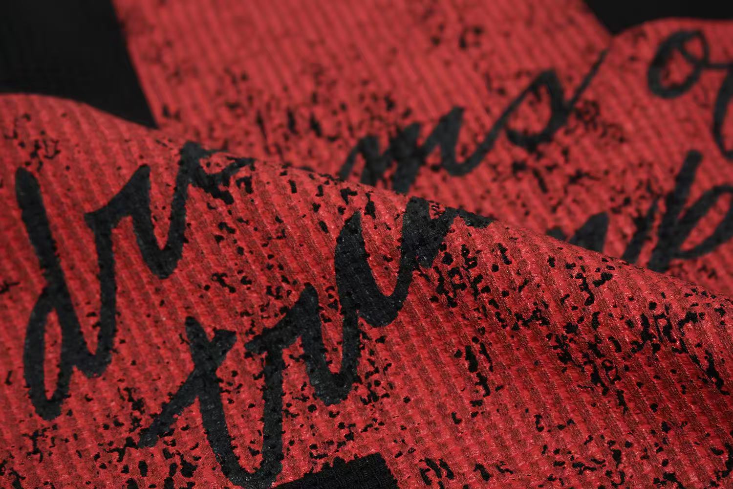 Streetwear Red Cross Print Waffle Knit Long Sleeve