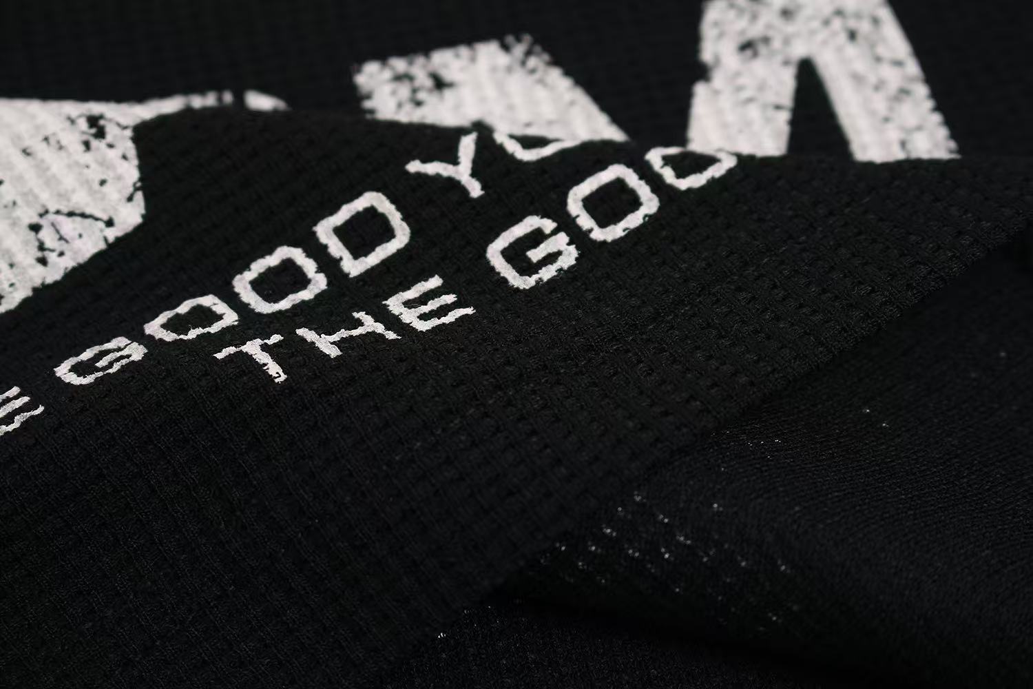 Streetwear Red Cross Print Waffle Knit Long Sleeve