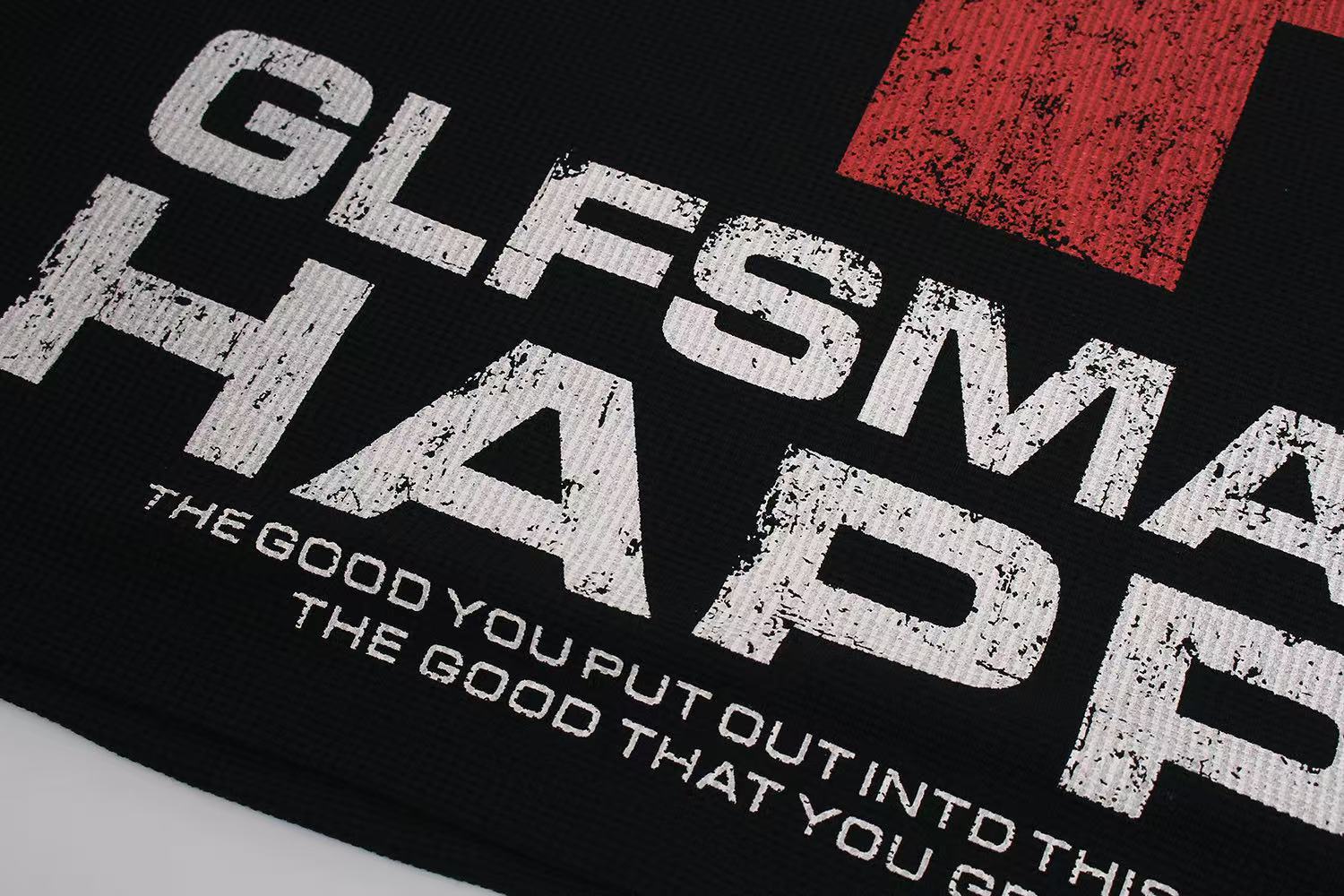 Streetwear Red Cross Print Waffle Knit Long Sleeve