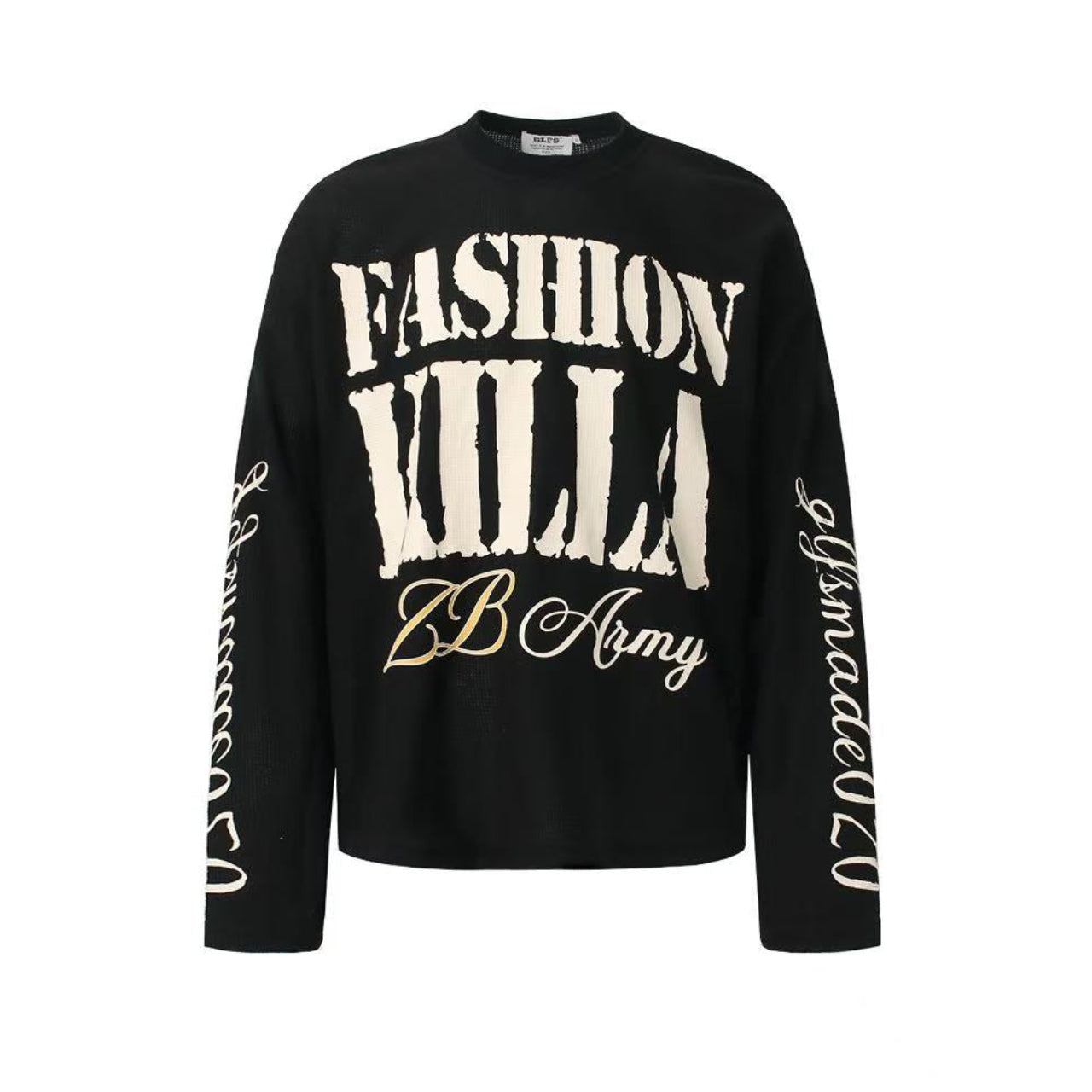 Streetwear Typography Waffle Knit Long Sleeve