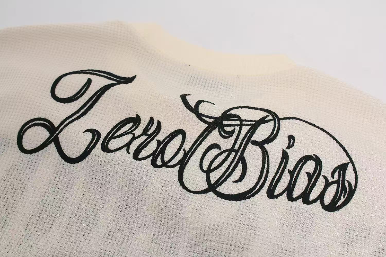 Streetwear Typography Waffle Knit Long Sleeve