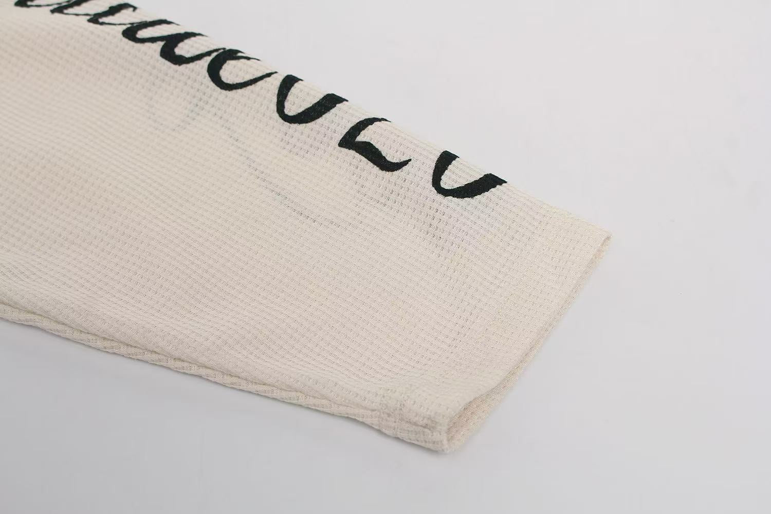Streetwear Typography Waffle Knit Long Sleeve