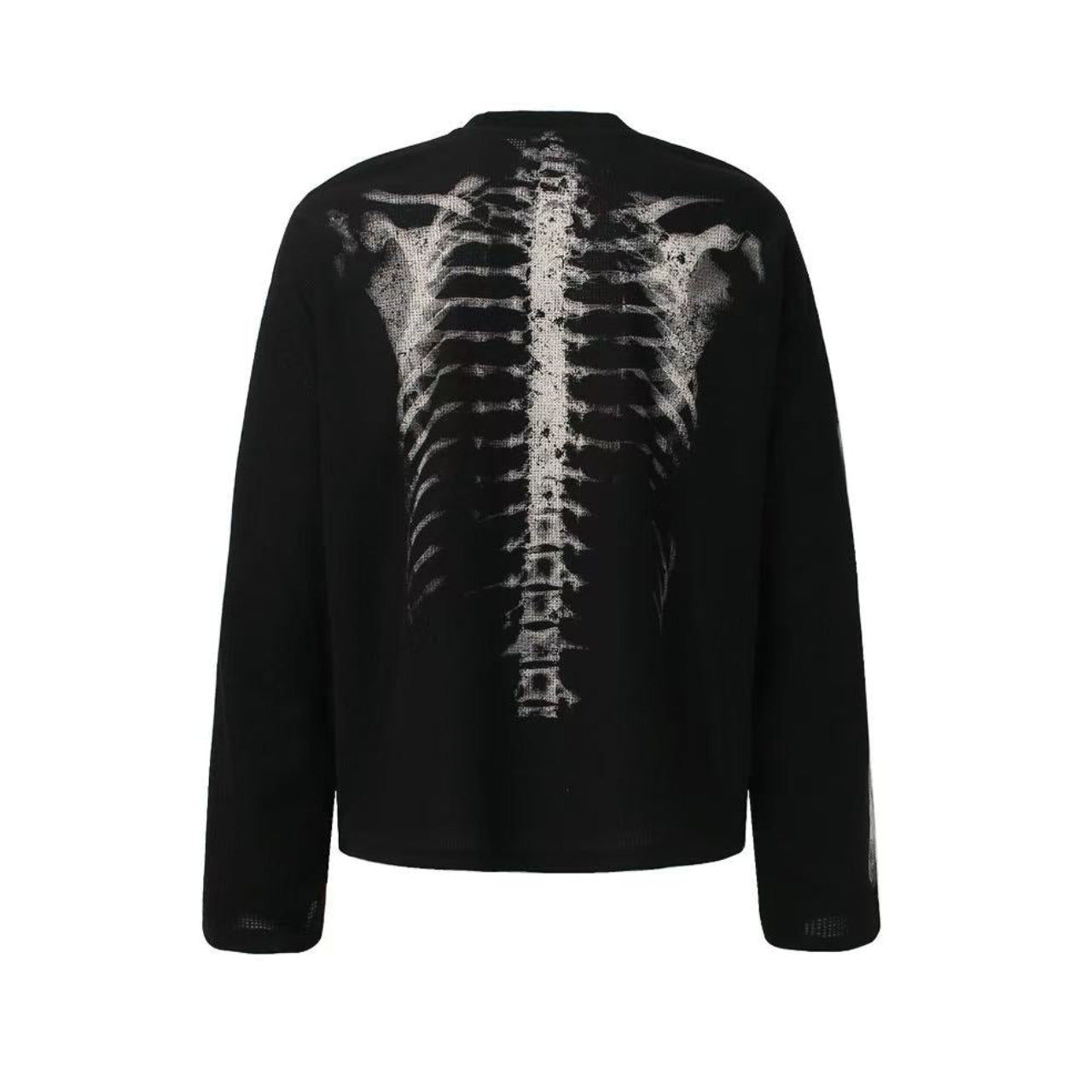 Streetwear Bone Print Waffle Knit Long Sleeve
