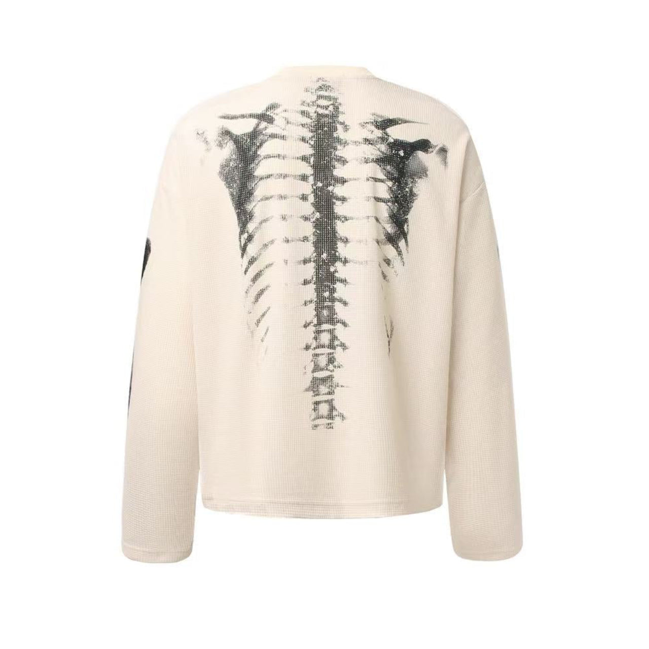 Streetwear Bone Print Waffle Knit Long Sleeve