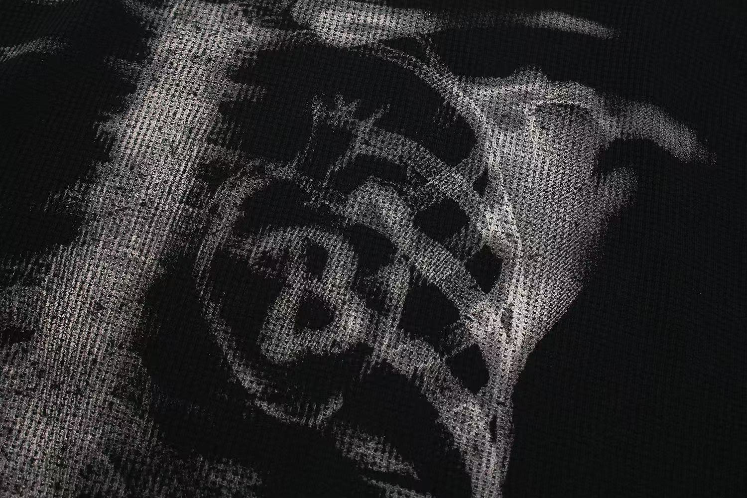 Streetwear Bone Print Waffle Knit Long Sleeve