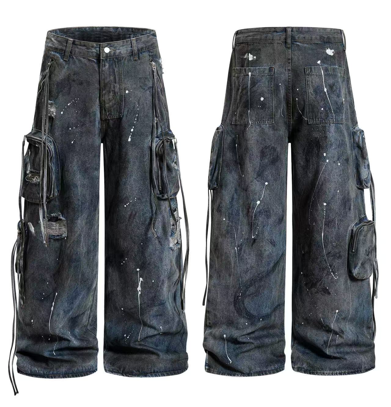 Distressed Street Style Ripped Wide-Leg Jeans