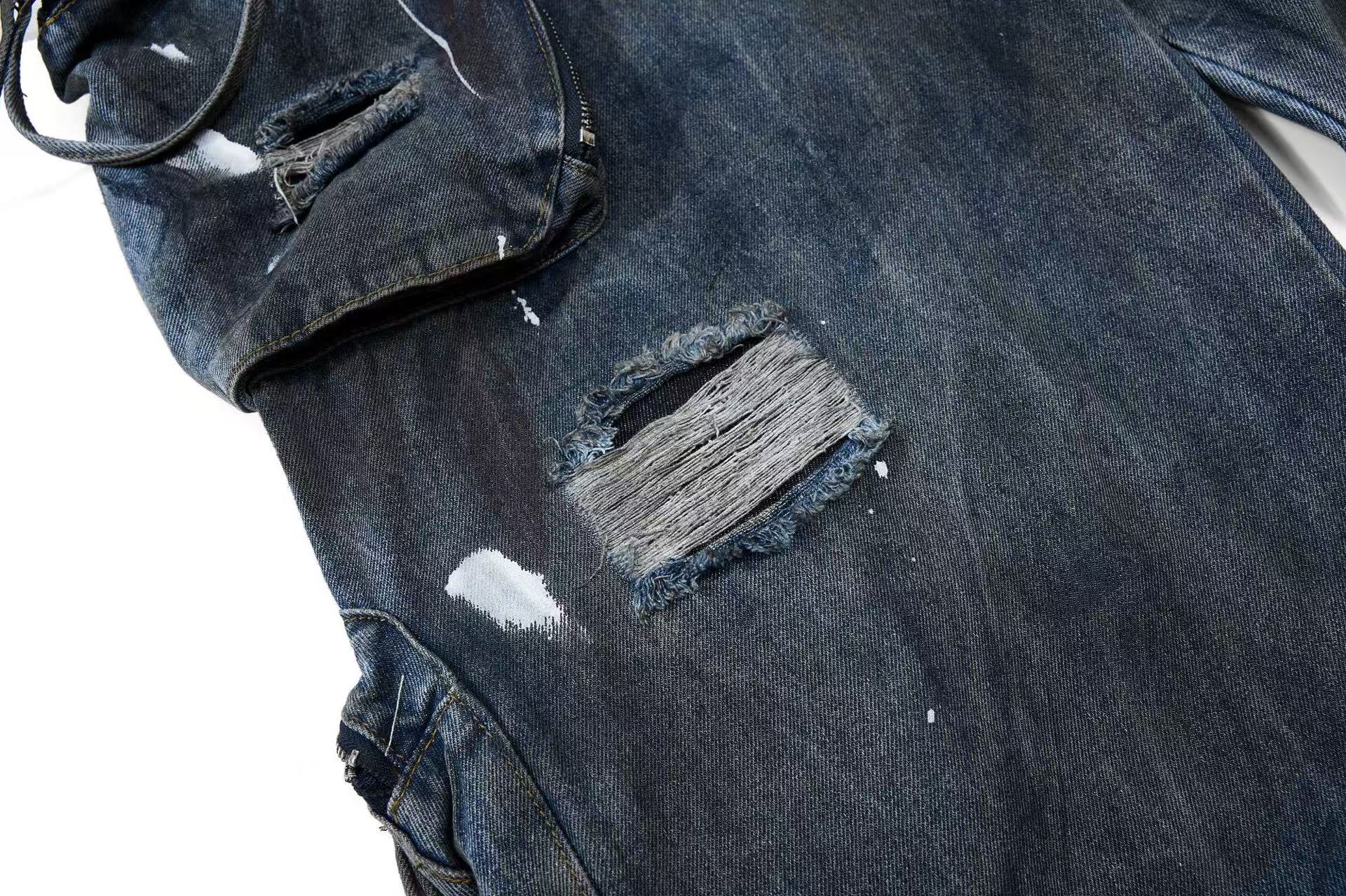 Distressed Street Style Ripped Wide-Leg Jeans