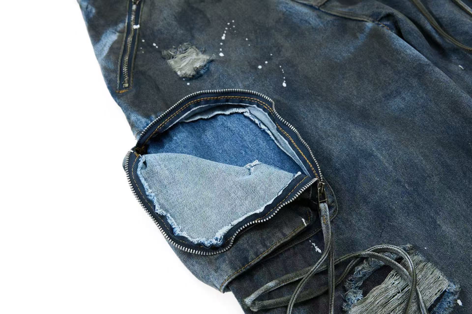 Distressed Street Style Ripped Wide-Leg Jeans