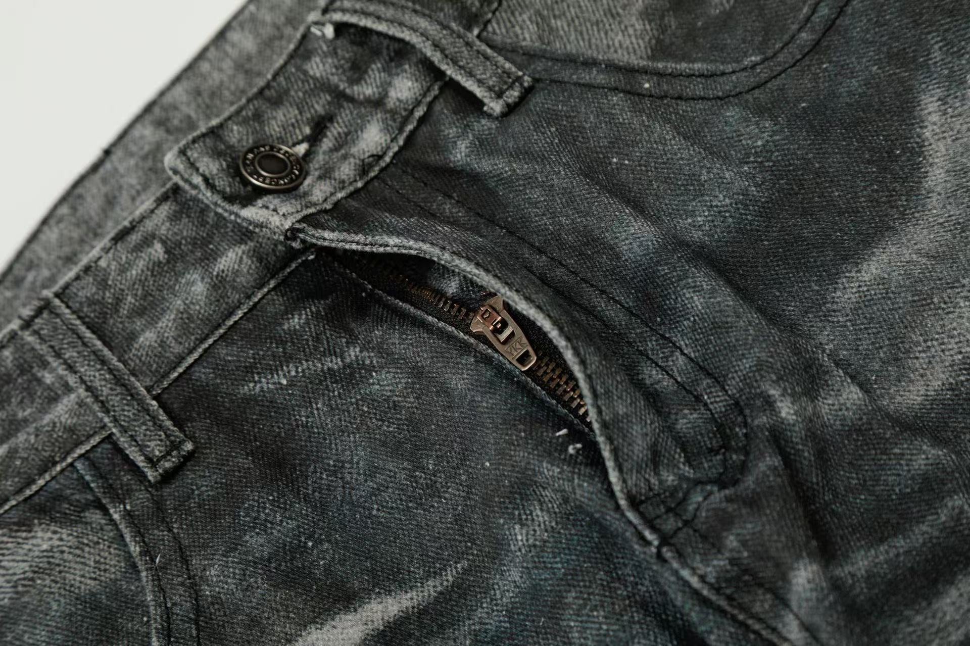 Black Leopard Streetwear Washed Jeans