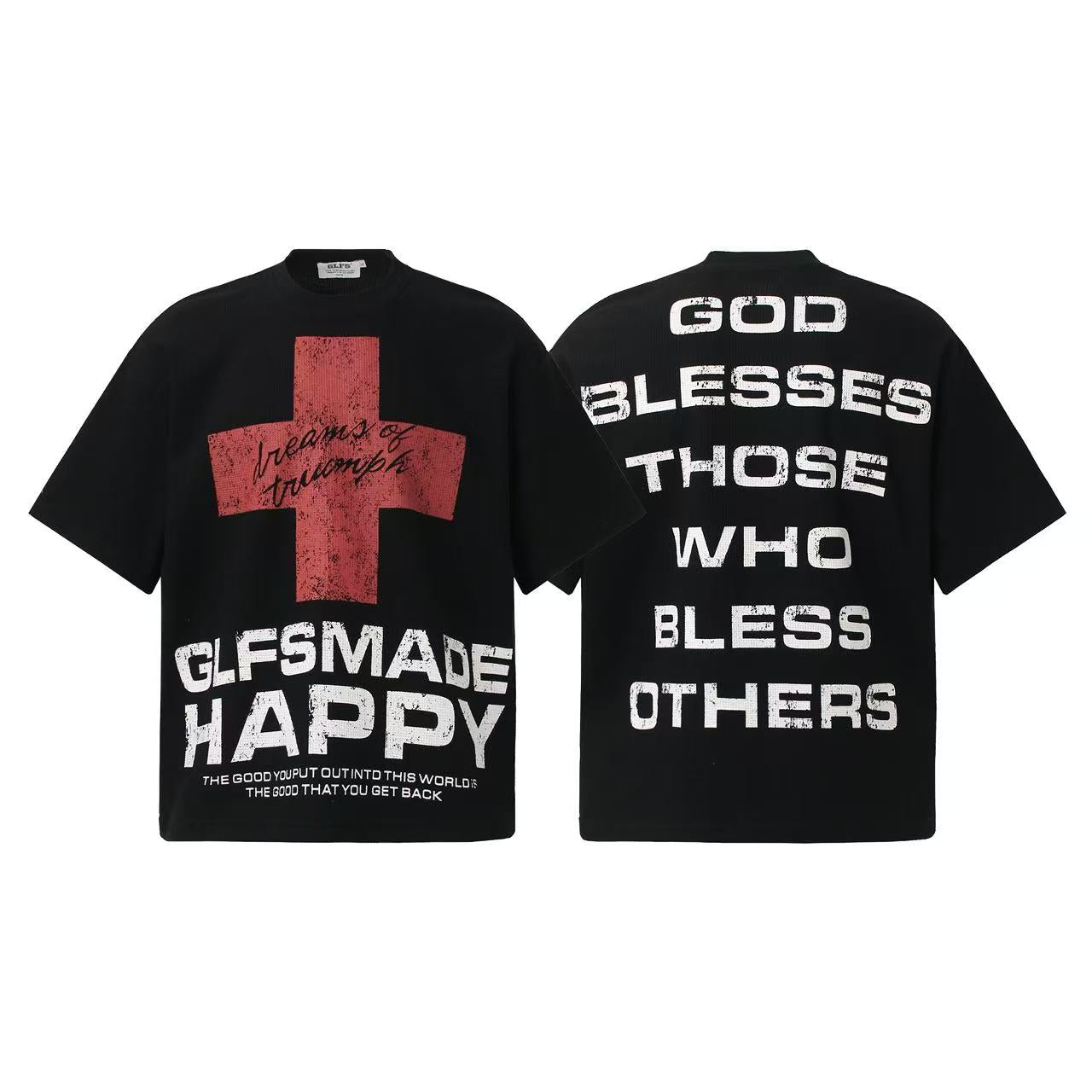 Streetwear Red Cross Print Short Sleeve