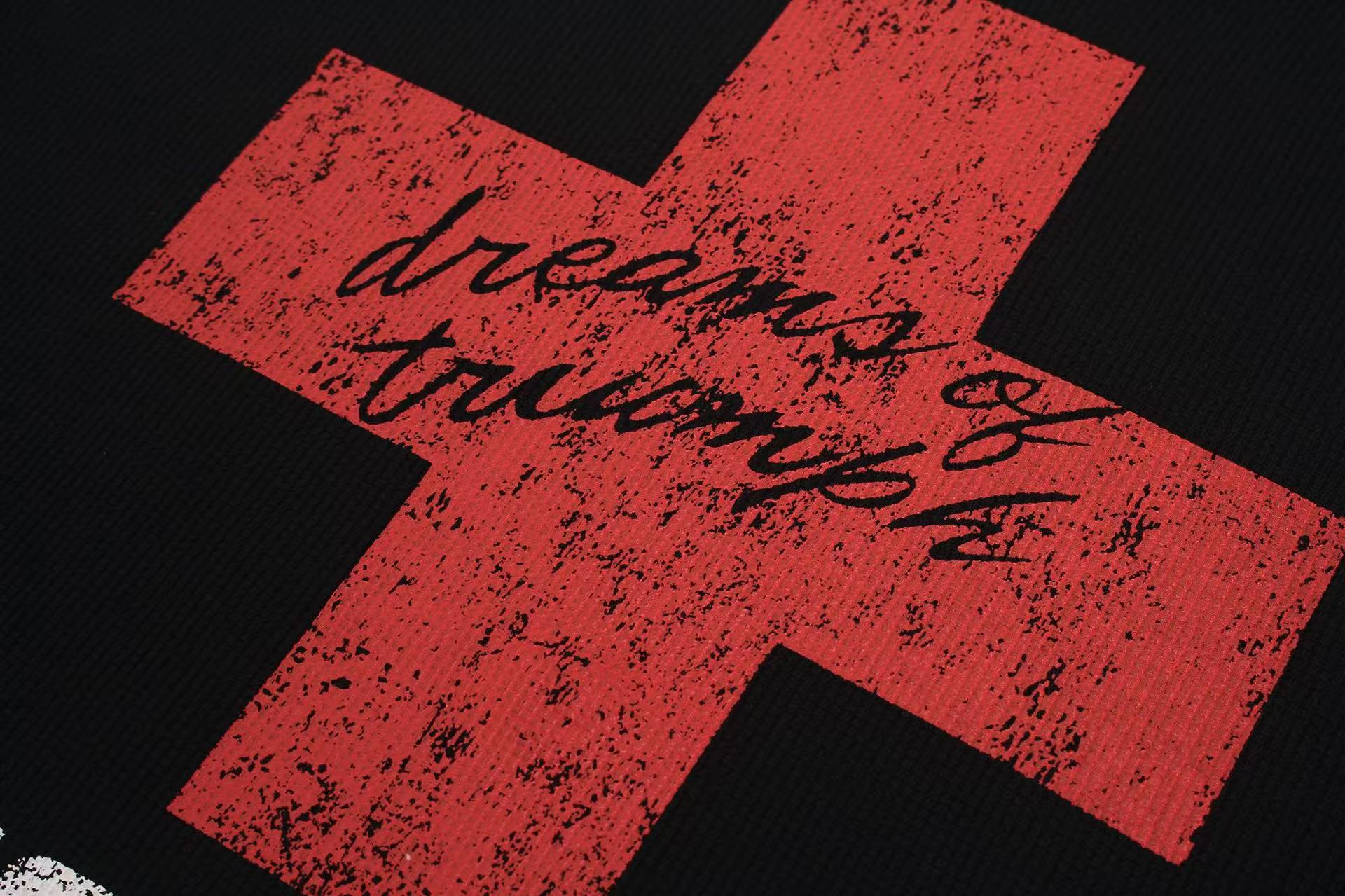 Streetwear Red Cross Print Short Sleeve