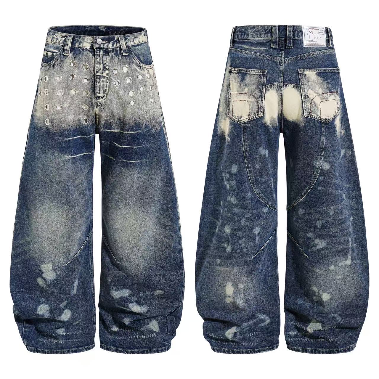 Metal Punk Distressed Wide-Leg Jeans