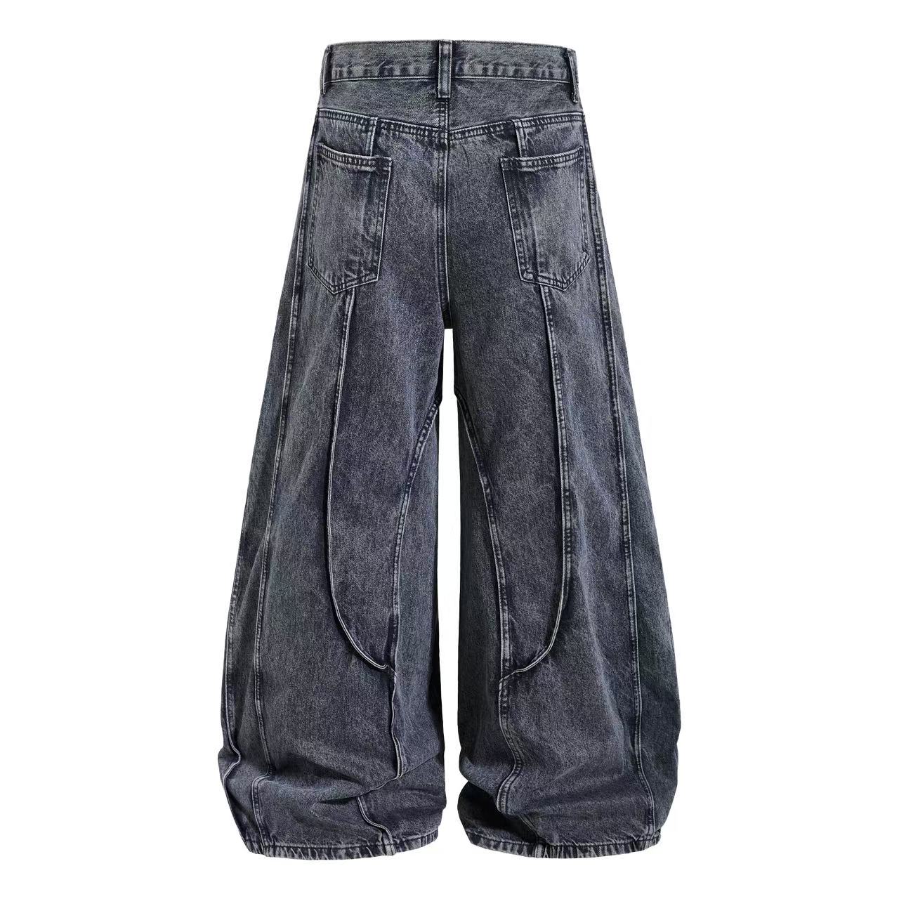 Distressed Stitch Wide-Leg Jeans