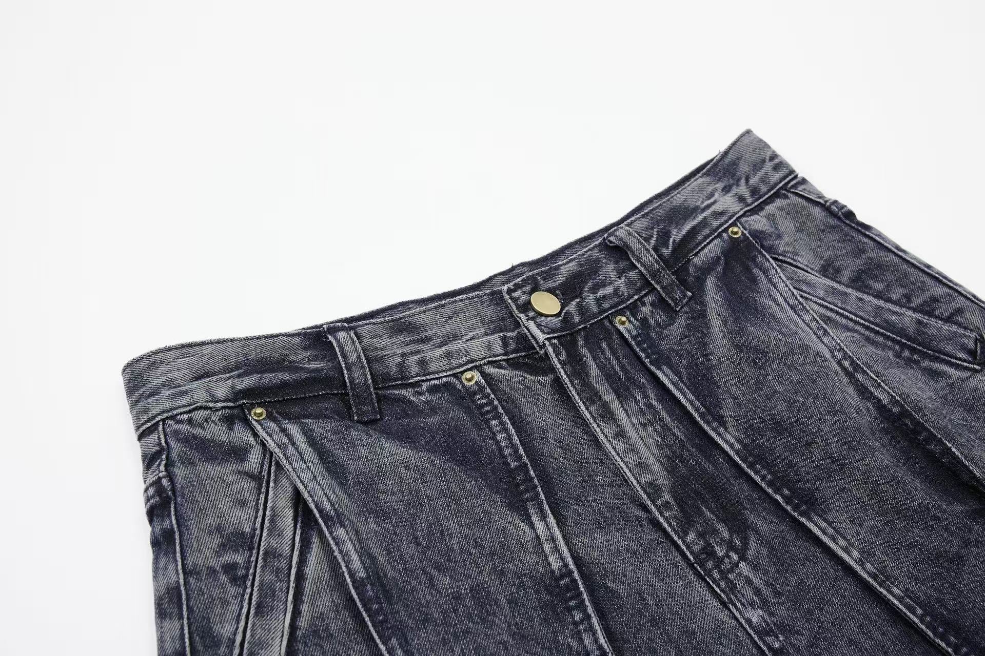 Distressed Stitch Wide-Leg Jeans