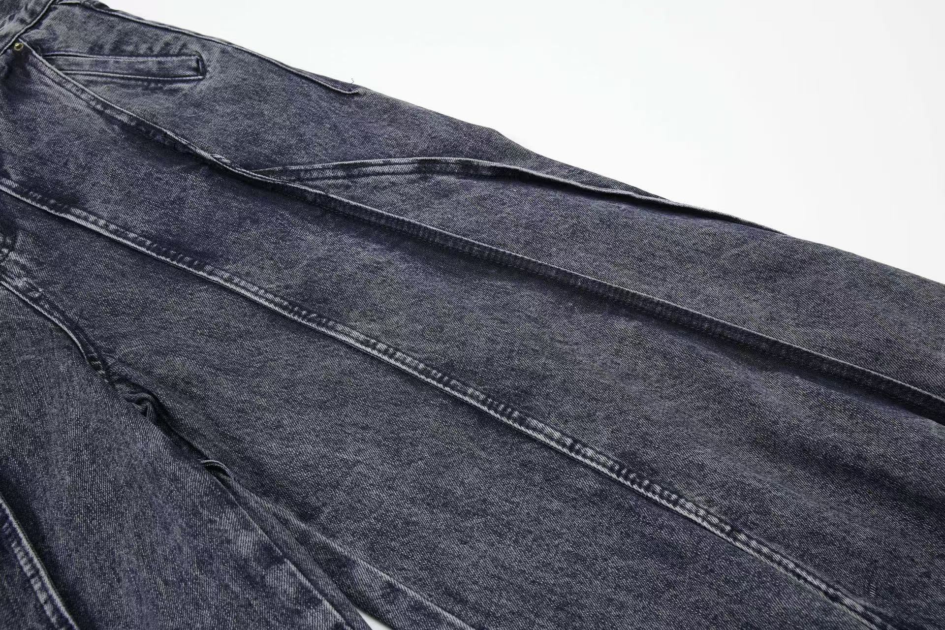 Distressed Stitch Wide-Leg Jeans