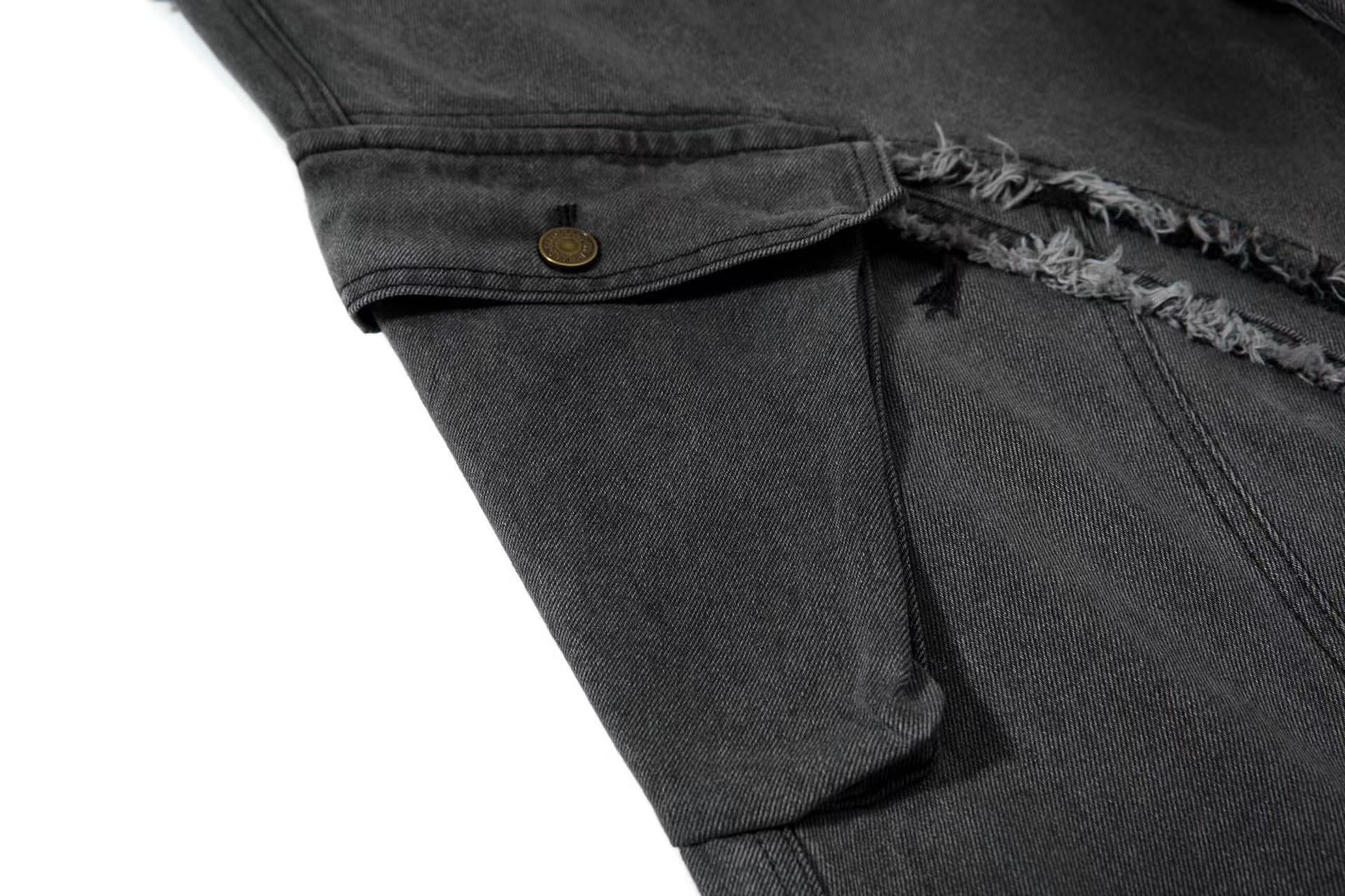 Distressed Stitch Wide-Leg Jeans