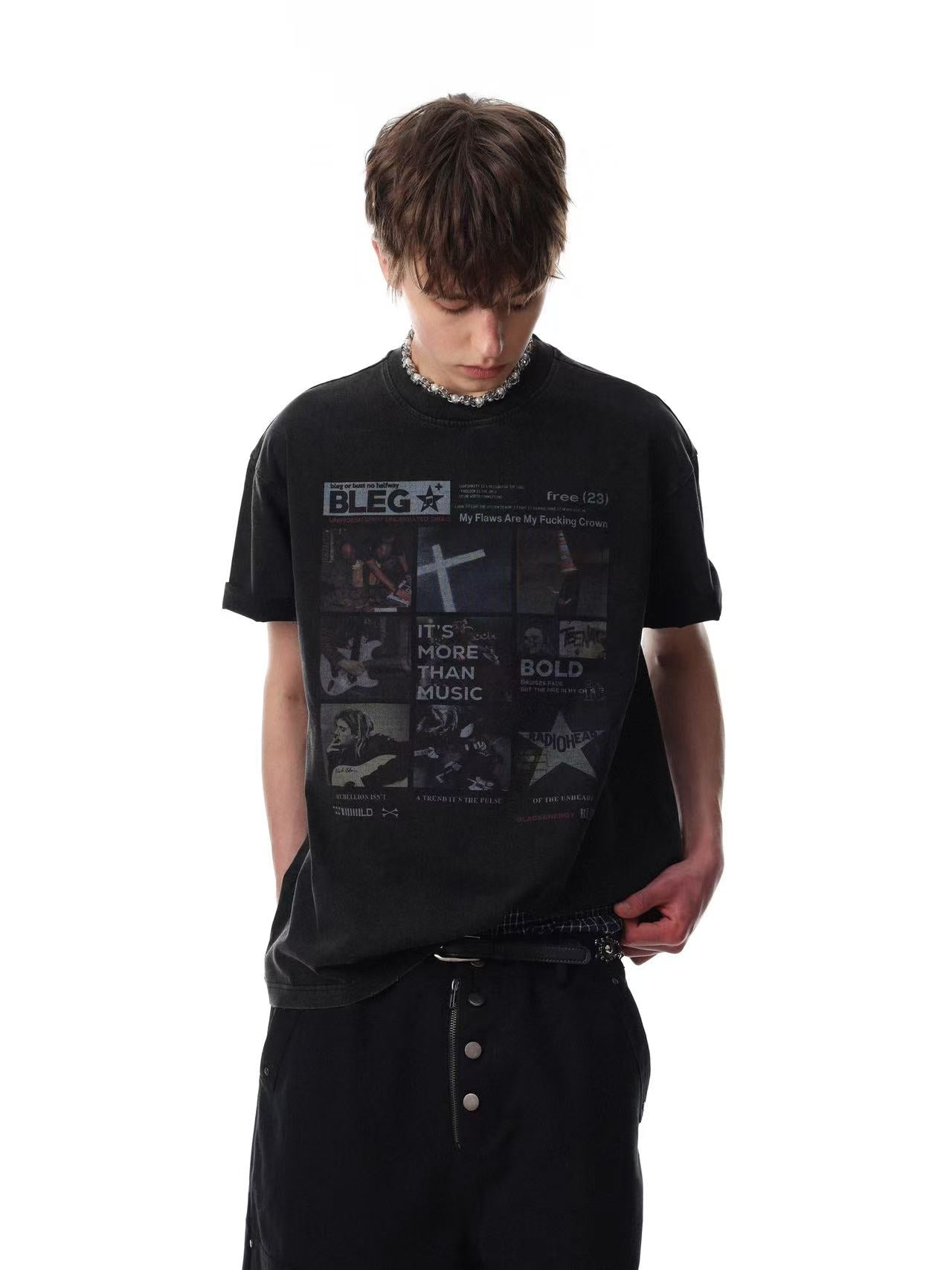 Streetwear Rock Print Short Sleeve