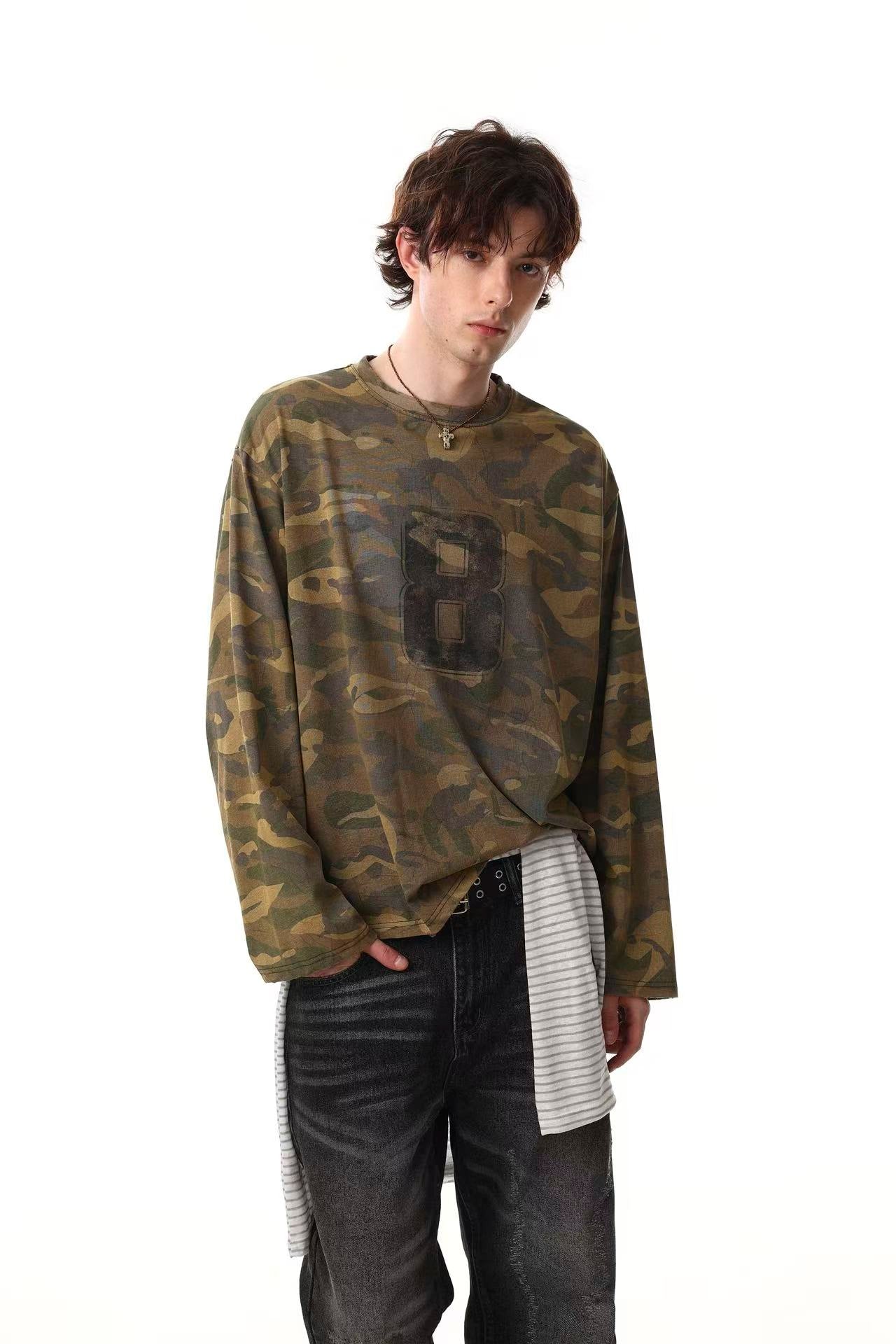 Streetwear Camo Number Print Long Sleeve