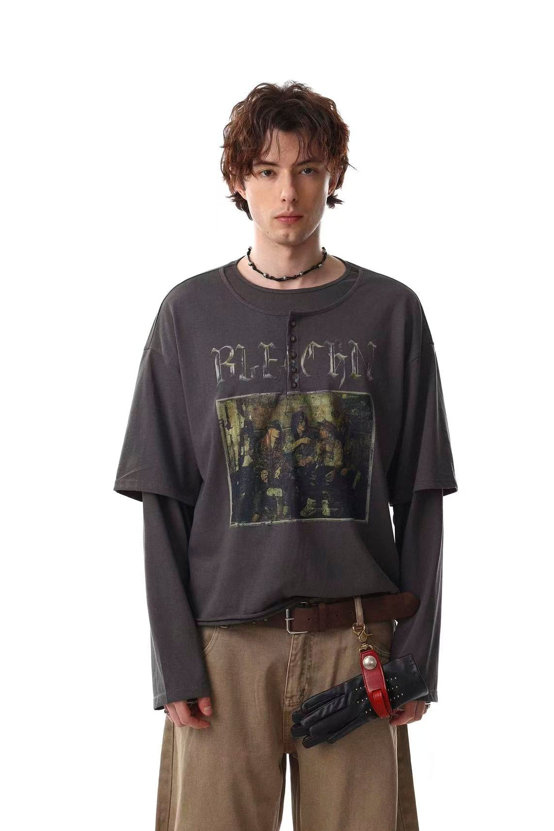 Faux Layered Print Long Sleeve