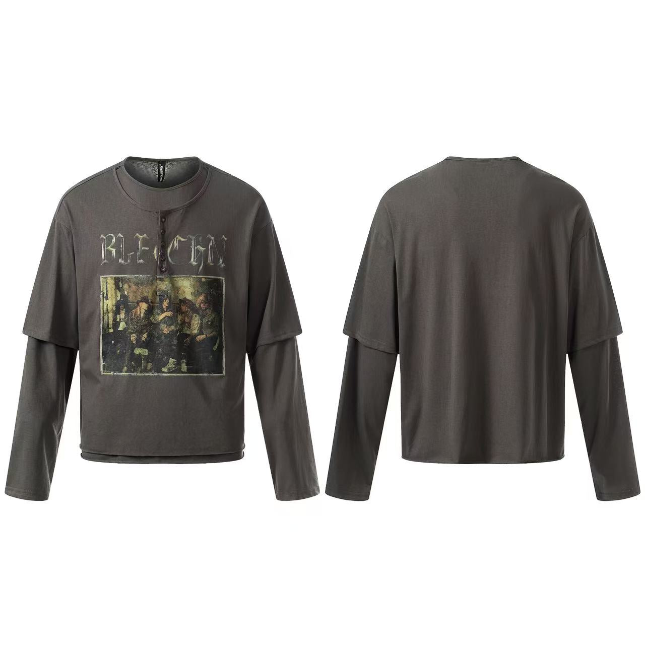 Faux Layered Print Long Sleeve