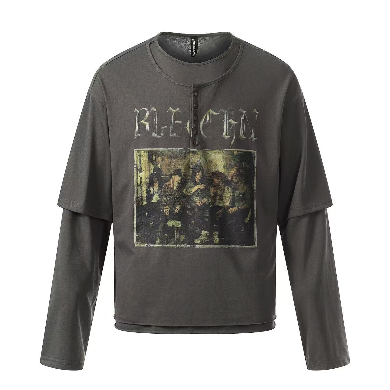 Faux Layered Print Long Sleeve