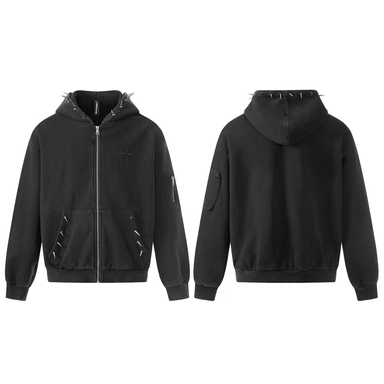 Street Style Retro Studded Zip-Up Hoodie