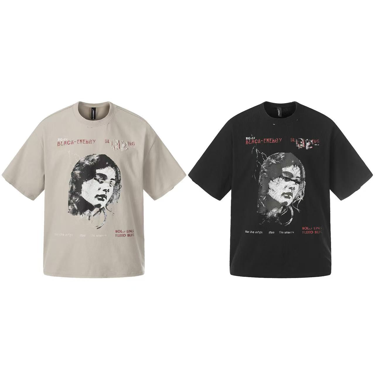 Streetwear Distressed Face Print Short Sleeve