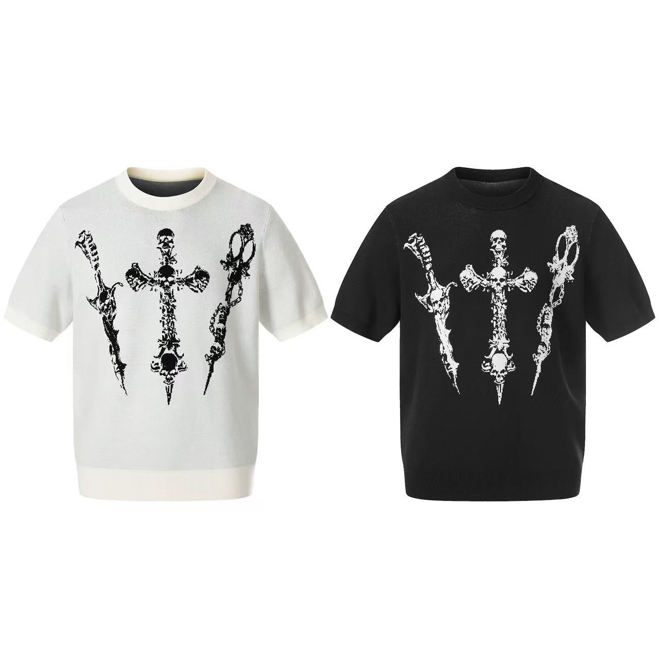 Vintage Skull Cross Knit T-Shirt