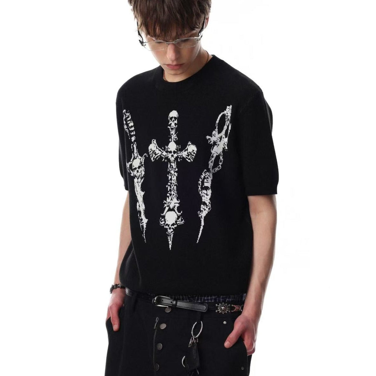 Vintage Skull Cross Knit T-Shirt