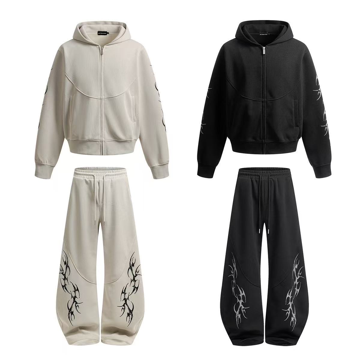 Streetwear Zip-Up Hoodie and Jogger Pants Set