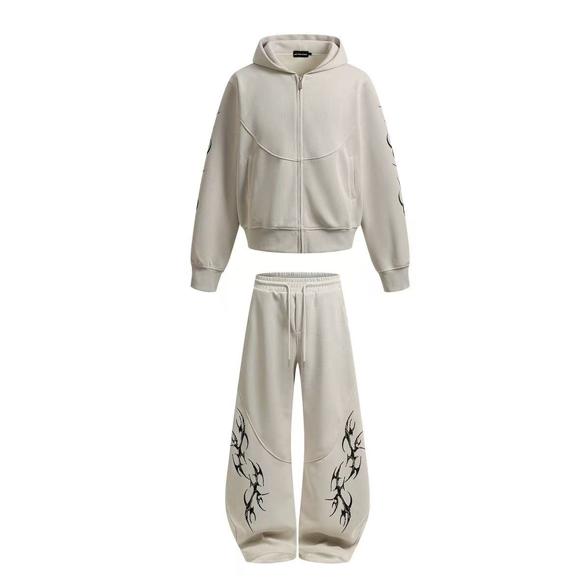 Streetwear Zip-Up Hoodie and Jogger Pants Set