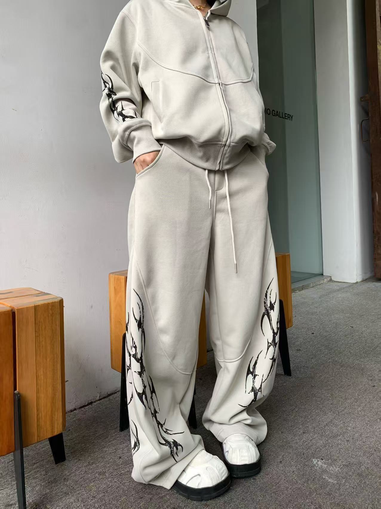 Streetwear Zip-Up Hoodie and Jogger Pants Set
