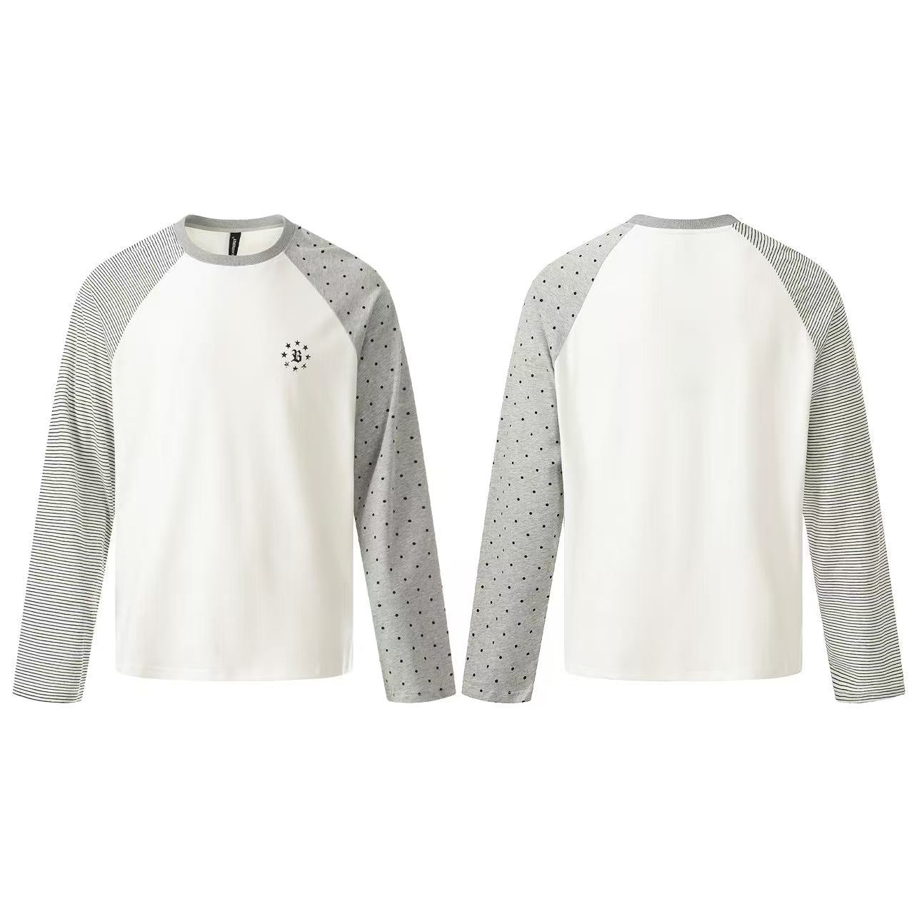 Polka Dot Stripe Colorblock Raglan Long Sleeve