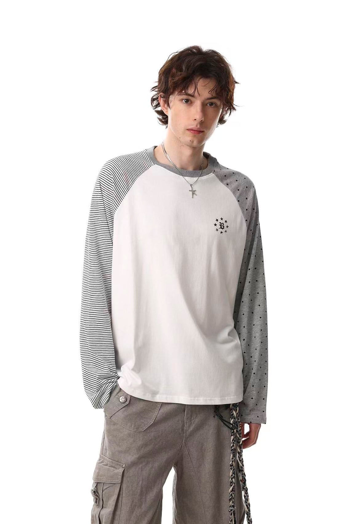 Polka Dot Stripe Colorblock Raglan Long Sleeve