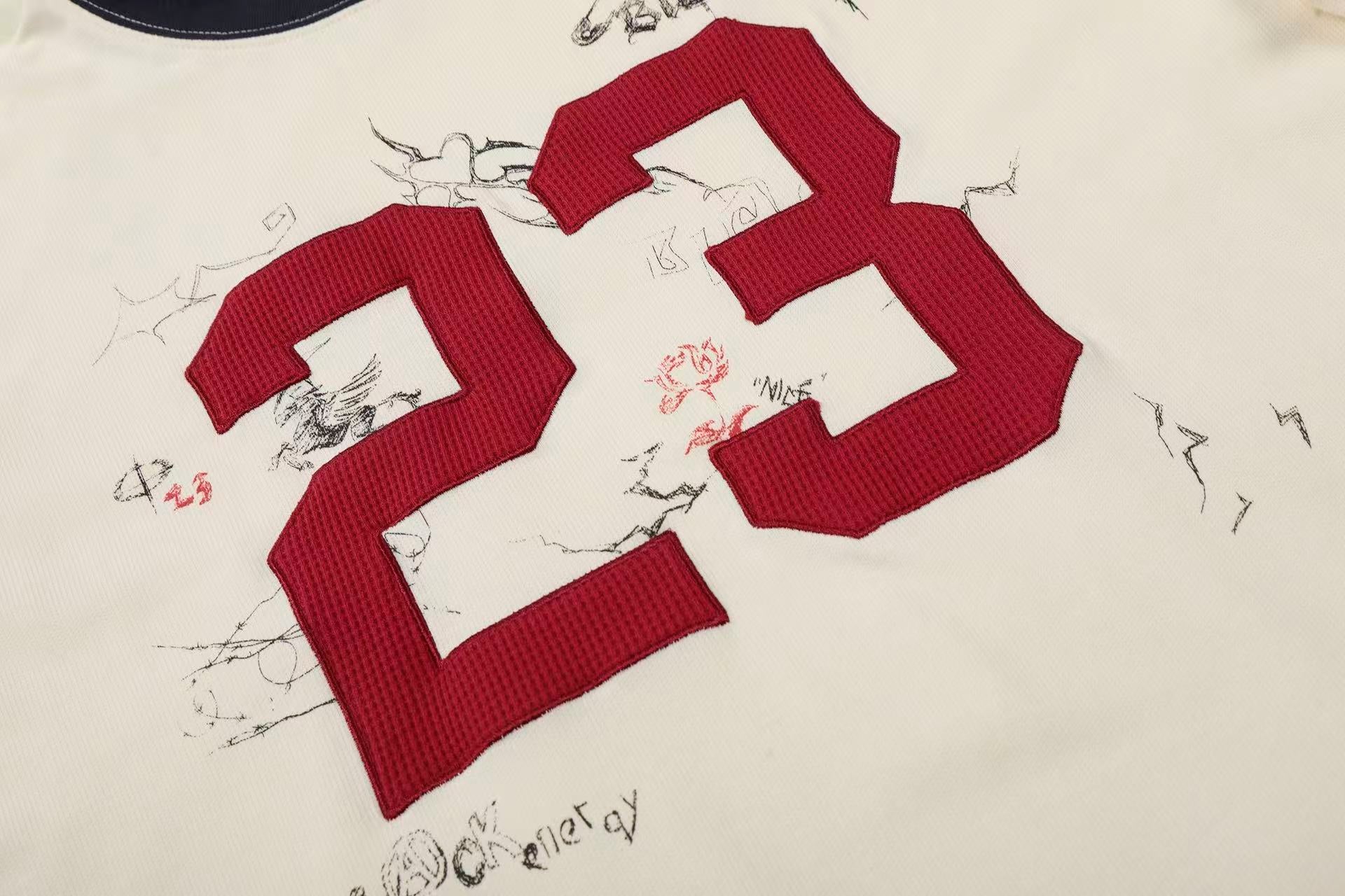 Distressed Patch Number 23 Embroidery Long Sleeve