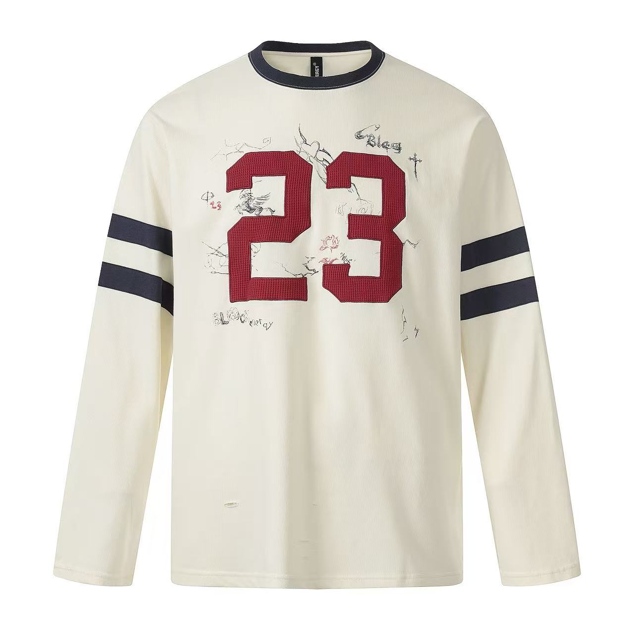 Distressed Patch Number 23 Embroidery Long Sleeve