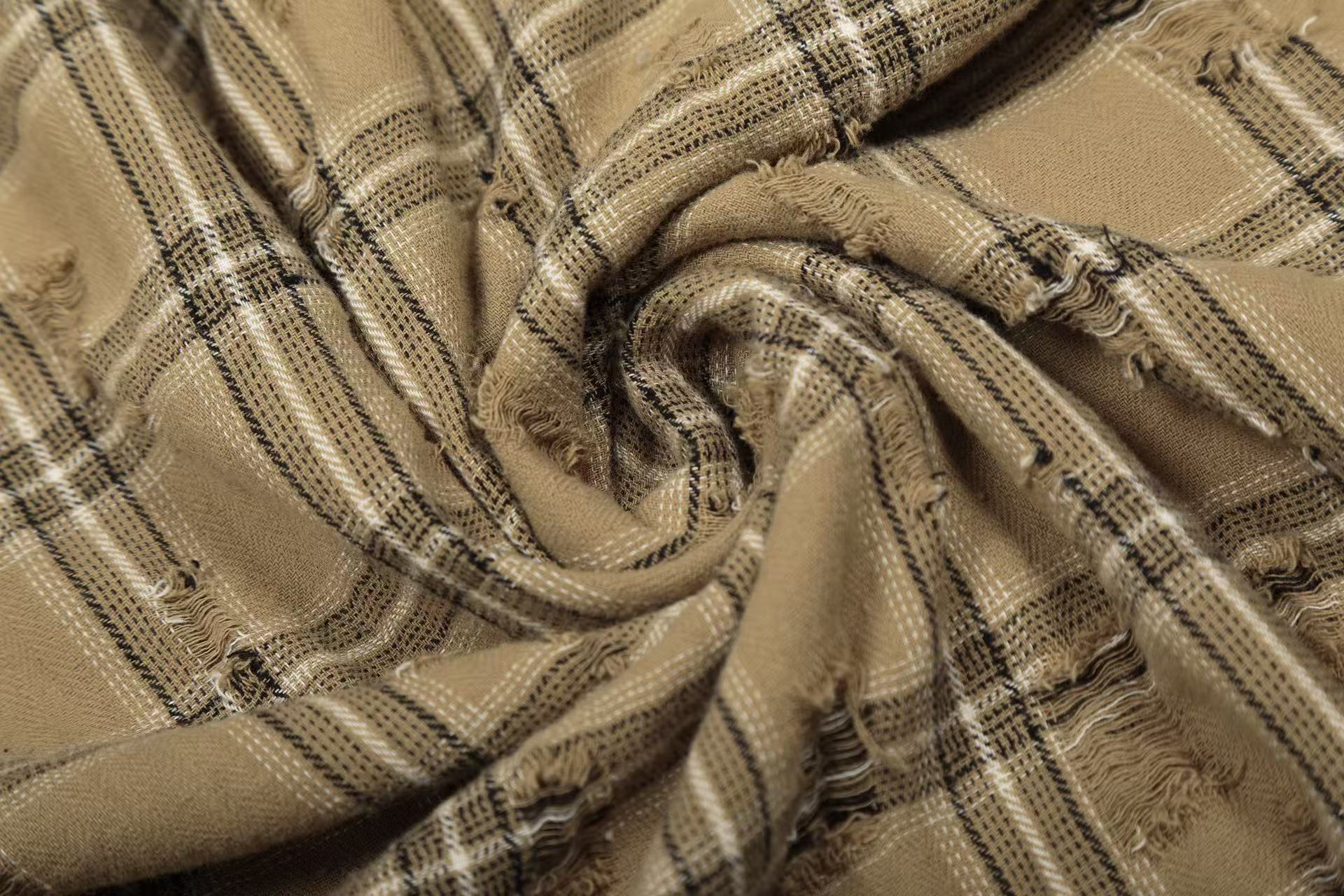 Streetwear Distressed Ripped Plaid Long Sleeve Shirt