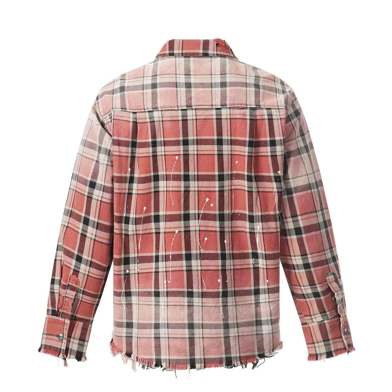 Streetwear Distressed Ripped Plaid Long Sleeve Shirt