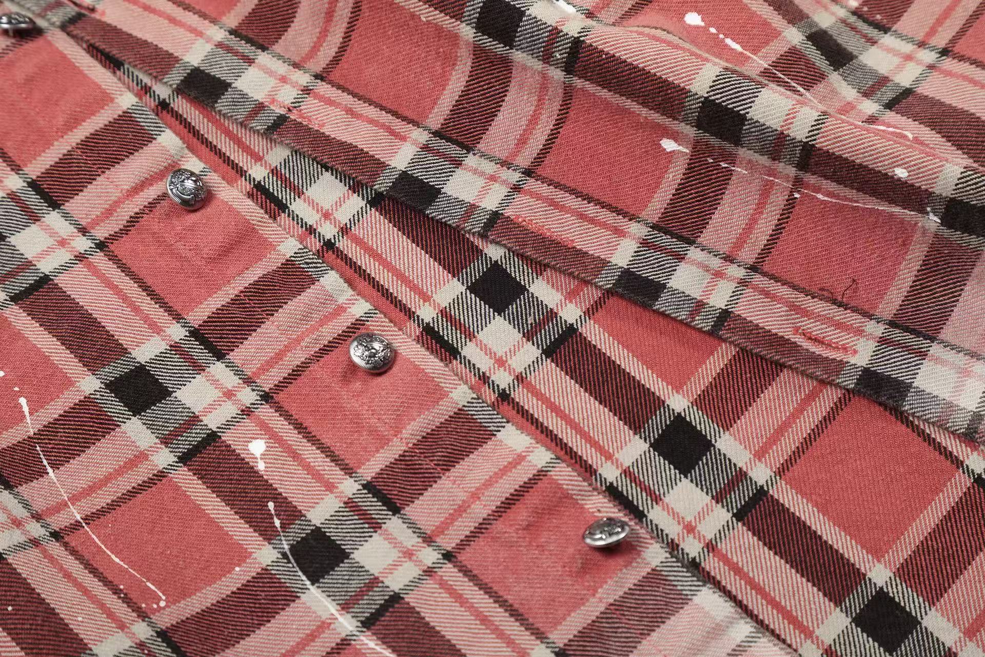 Streetwear Distressed Ripped Plaid Long Sleeve Shirt