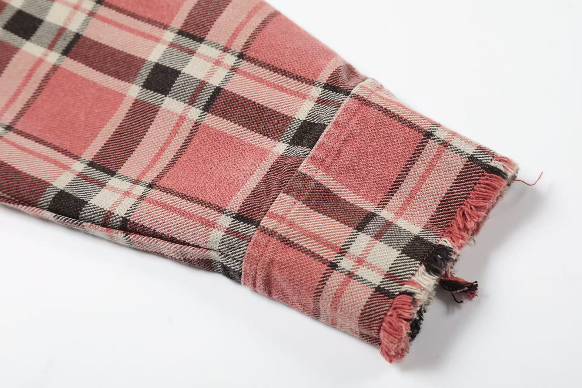 Streetwear Distressed Ripped Plaid Long Sleeve Shirt